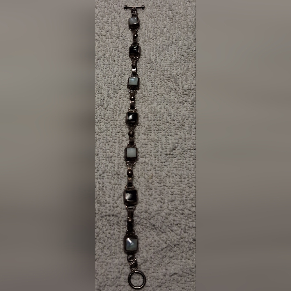Silver and White Square Link Bracelet